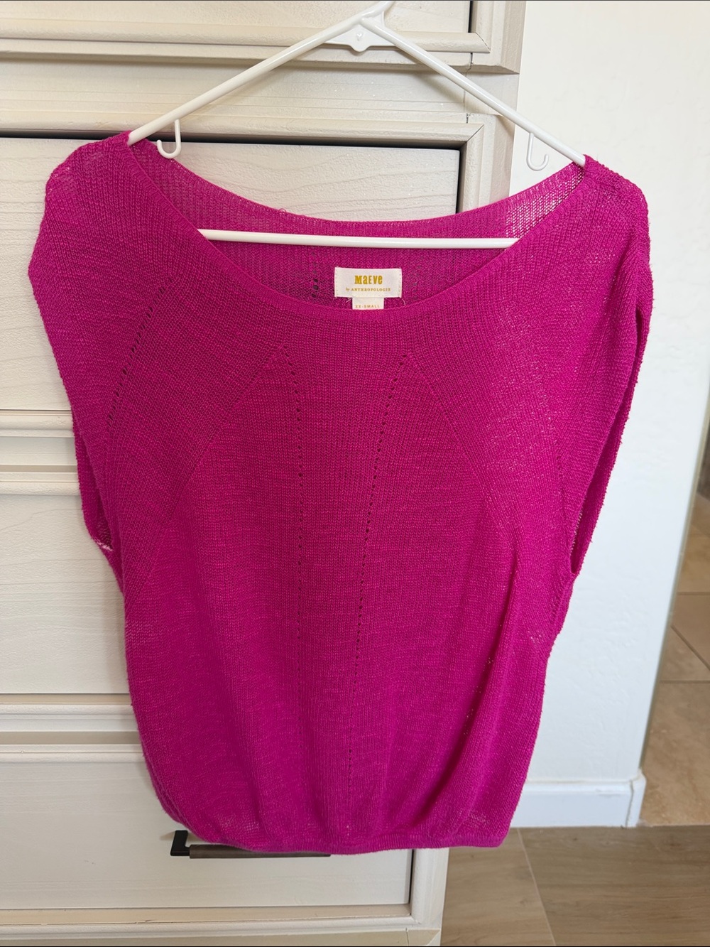 Maeve Hot Pink Open-Sleeve Lightweight Knit Top